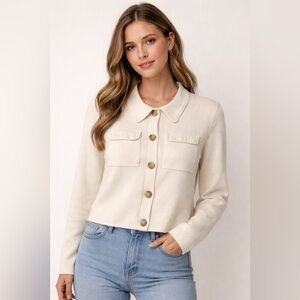 JOIE Soft Knit Cream Button Front Boxy Sweater size XL